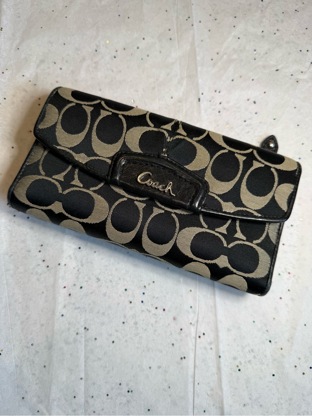 Coach Monogram Canvas Wallet in Black and Khaki